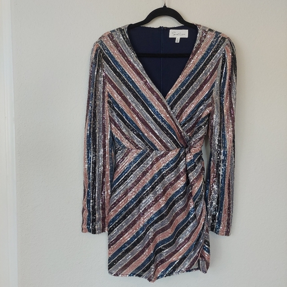 Sweet Lemon Perfect Party Stripe‎ Sequin Wrap Dress Size Small - Picture 3 of 10